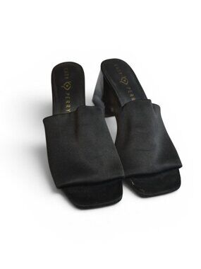 Katy Perry The Bettie Black Satin Mule Heels Women’s Size 9M Square Toe Slides